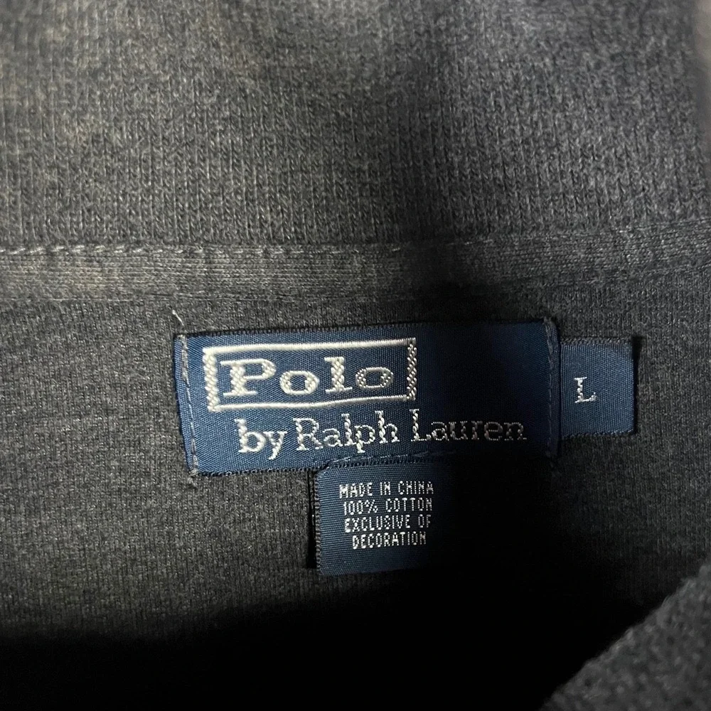 Polo Ralph Lauren Quarter Zip Pullover Large Charcoal Gray Cotton Red Pony Logo